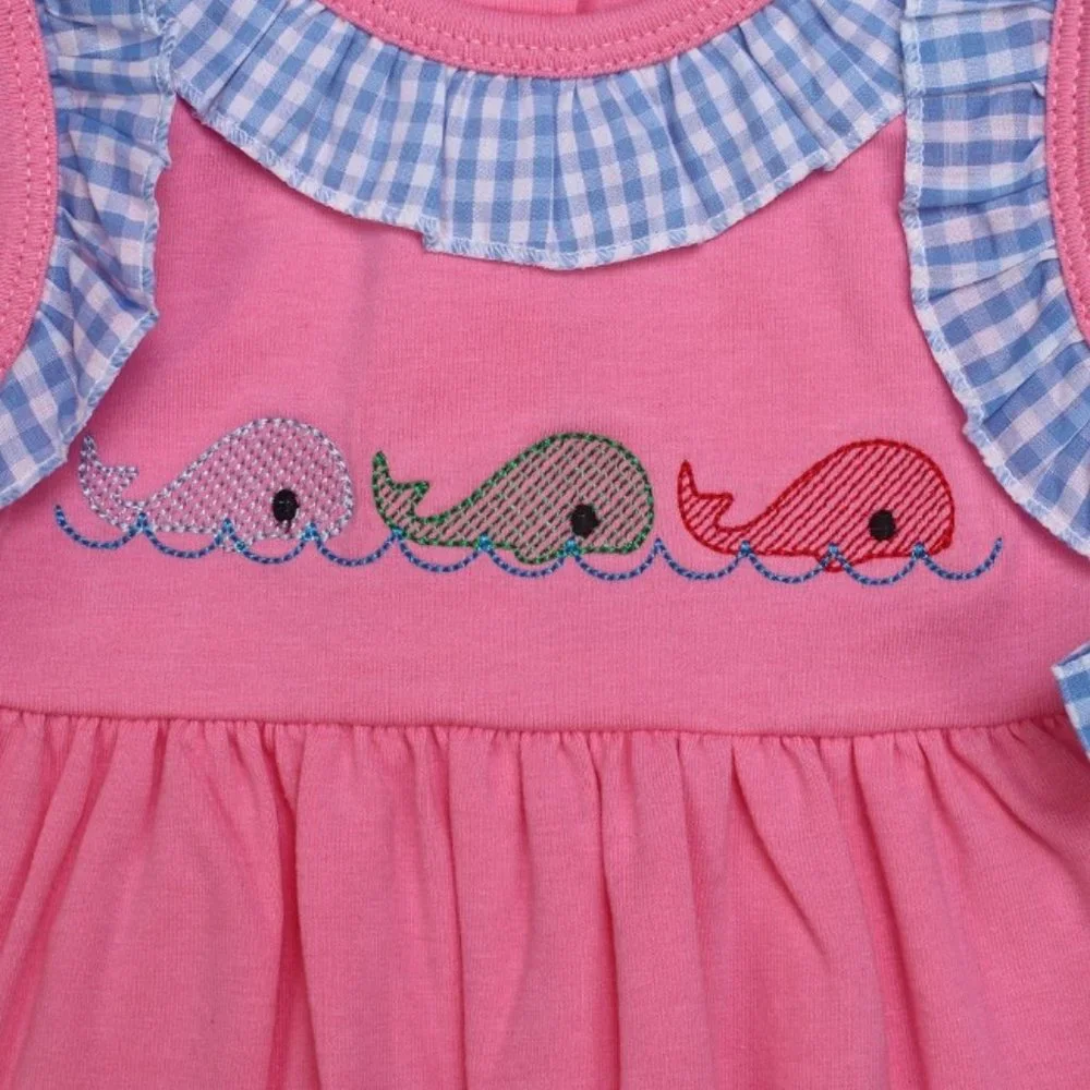 Boutique Whale Embroidered Tunic Girls Shorts Outfit Set
